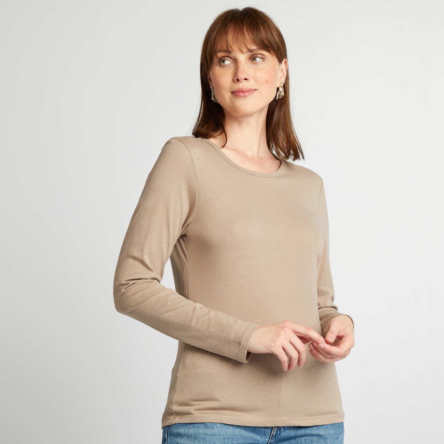 Long-sleeved jersey T-shirt BEIGE