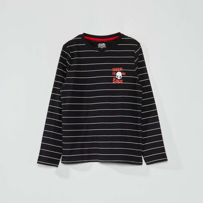 تي شيرت جيرسي بأكمام طويلة باللون الأسود