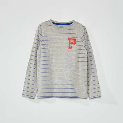 تي شيرت جيرسي بأكمام طويلة باللون الرمادي