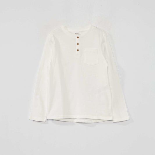 Long-sleeved T-shirt with henley collar White