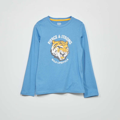 تي شيرت مطبوع باللون الأزرق