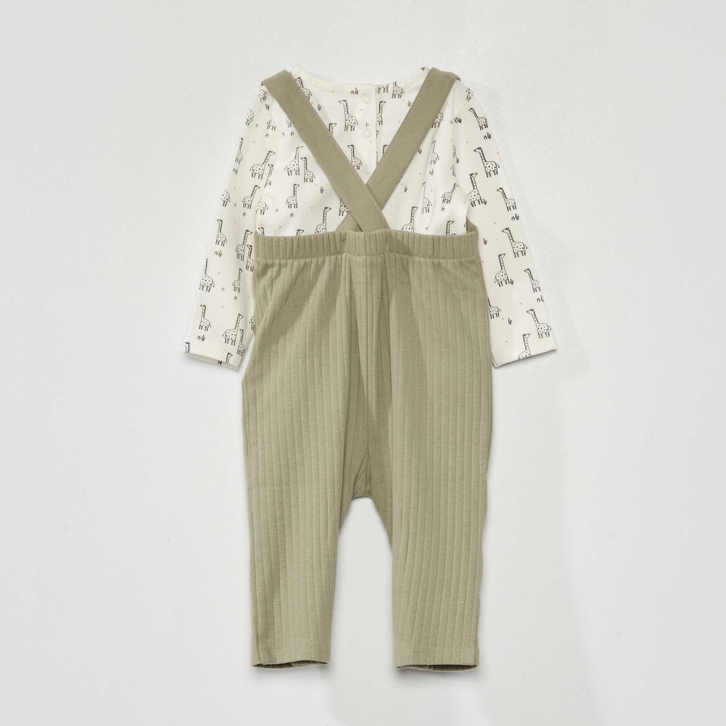 Ribbed dungarees + long-sleeved body set WHITE