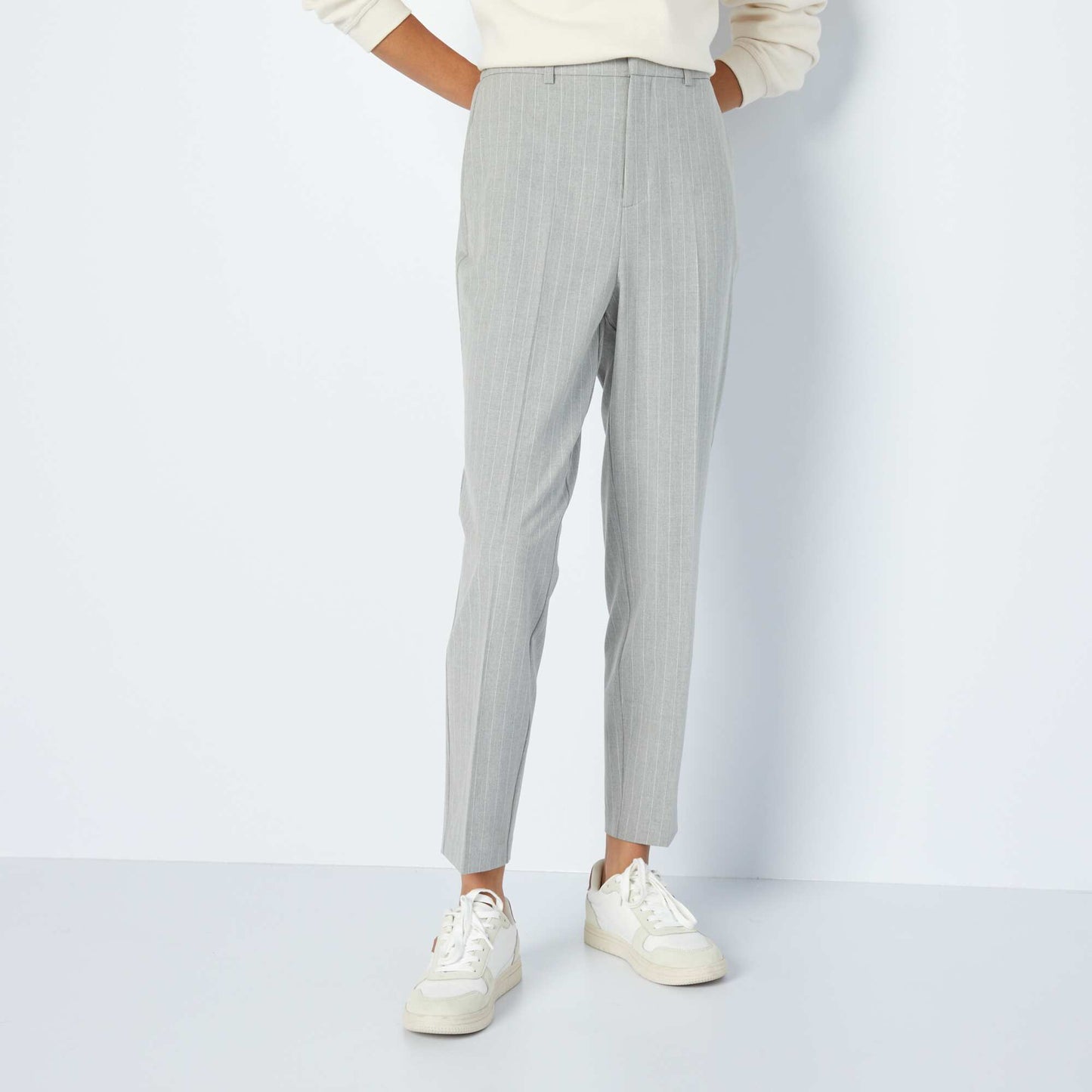 Striped 7/8 cigarette trousers BEIGE