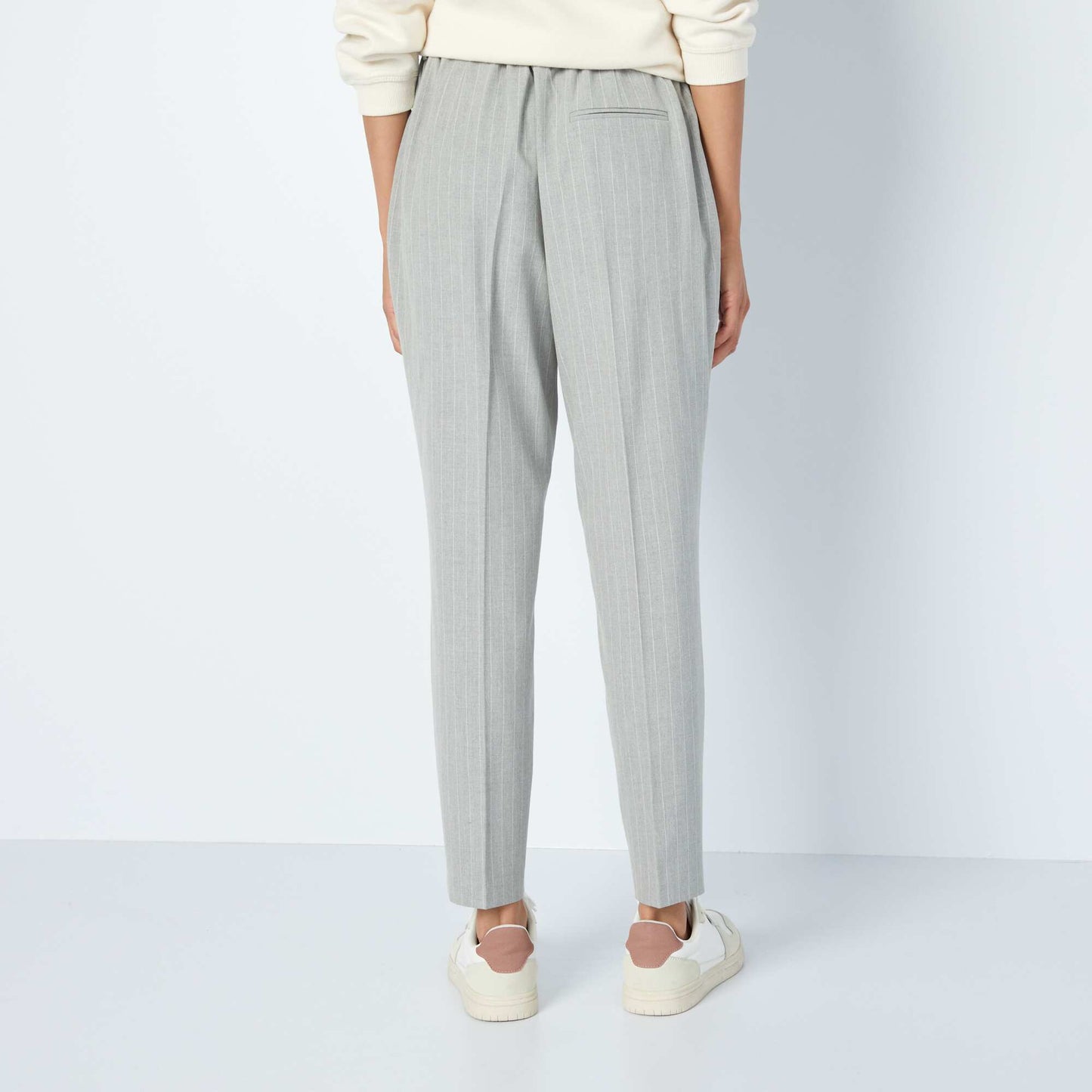 Striped 7/8 cigarette trousers BEIGE