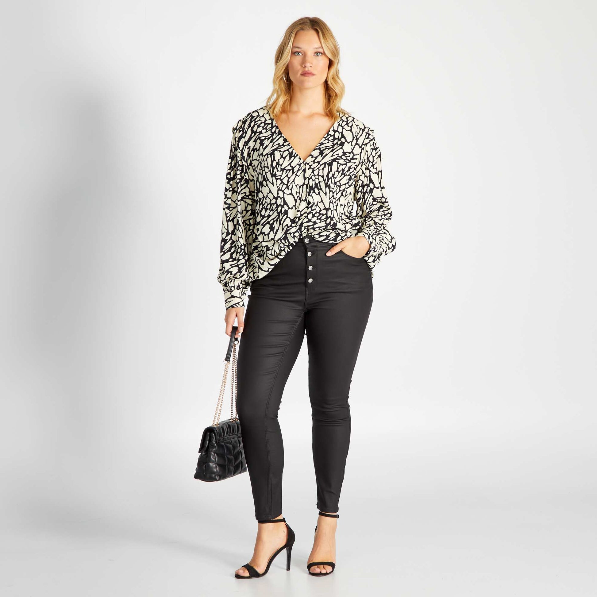 Skinny coated jeans with high waist black