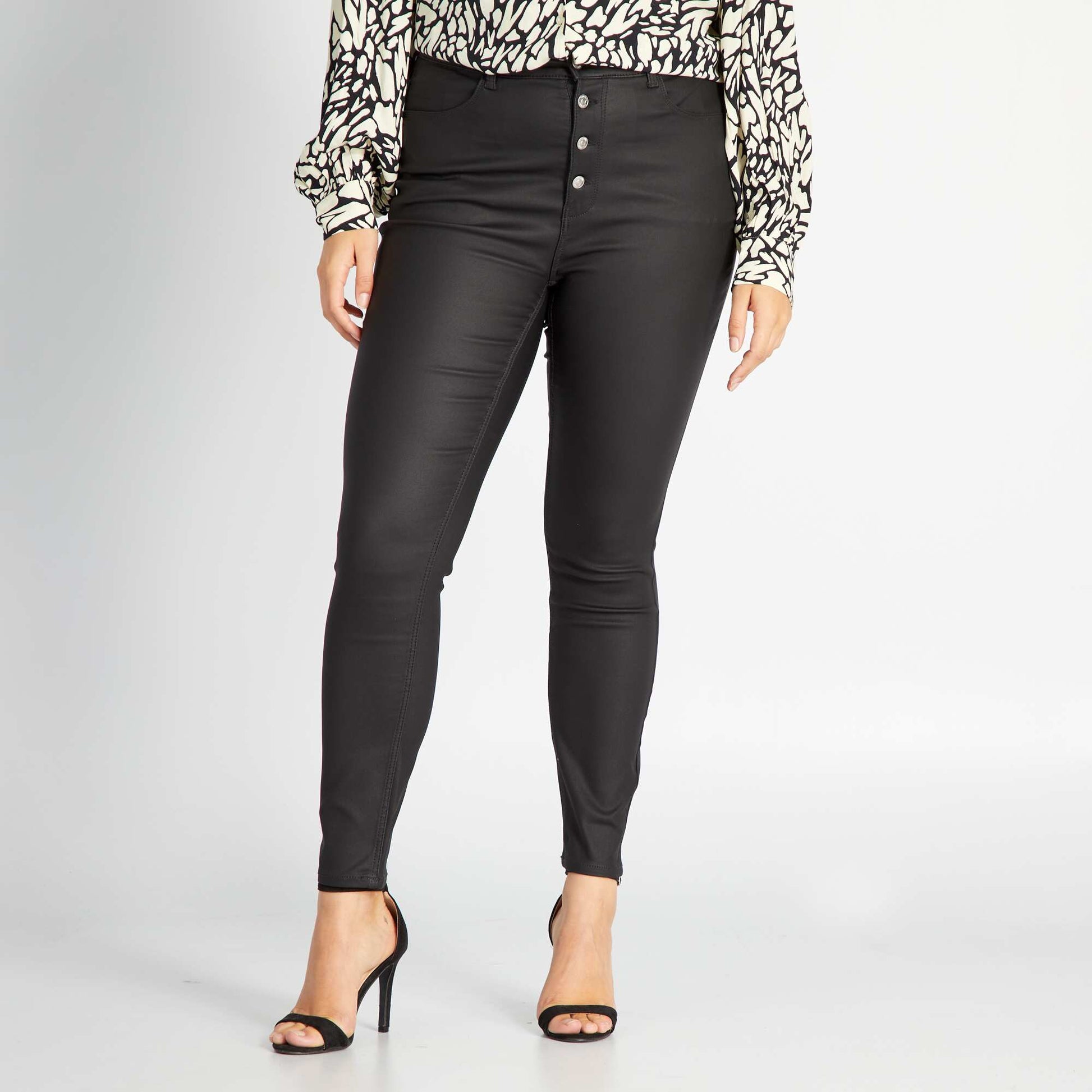 Skinny coated jeans with high waist black