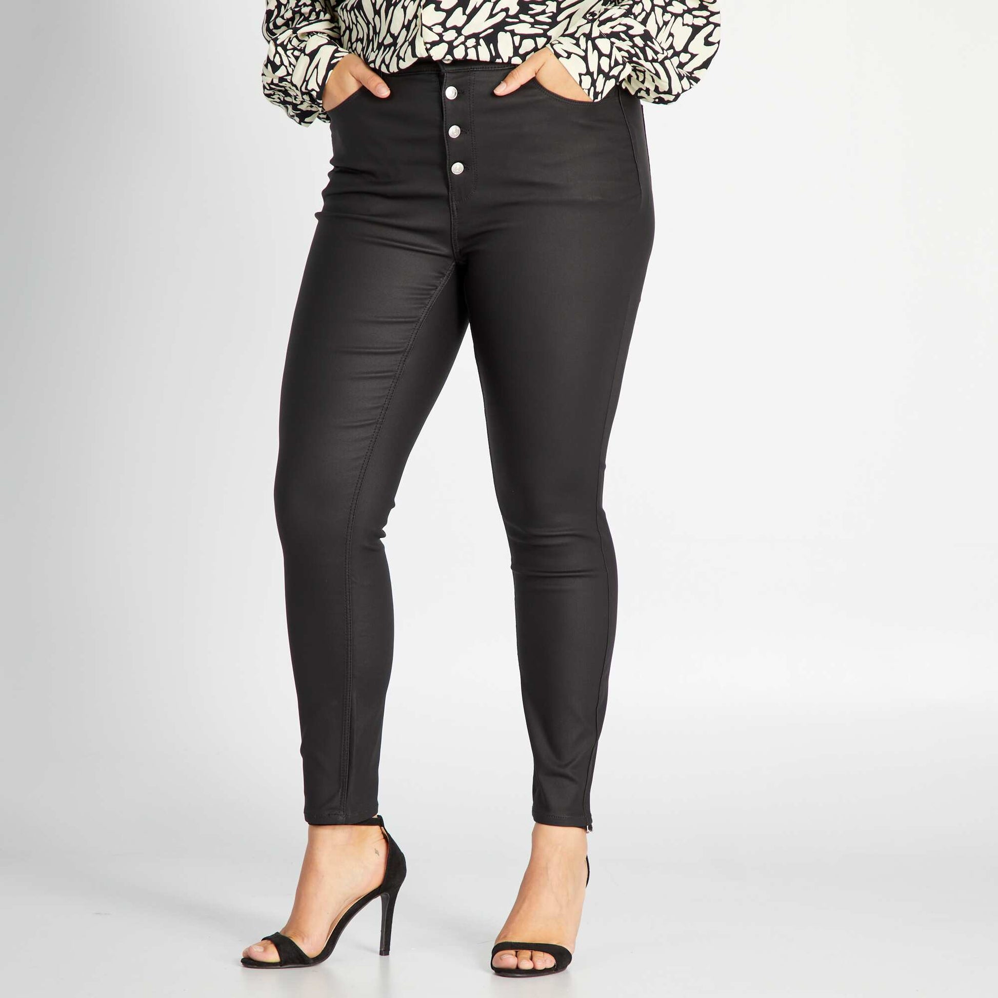 Skinny coated jeans with high waist black