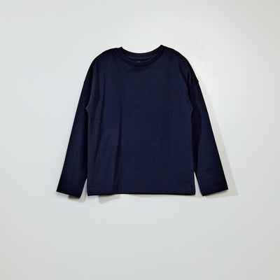 تي شيرت جيرسي سادة بأكمام طويلة باللون الأزرق