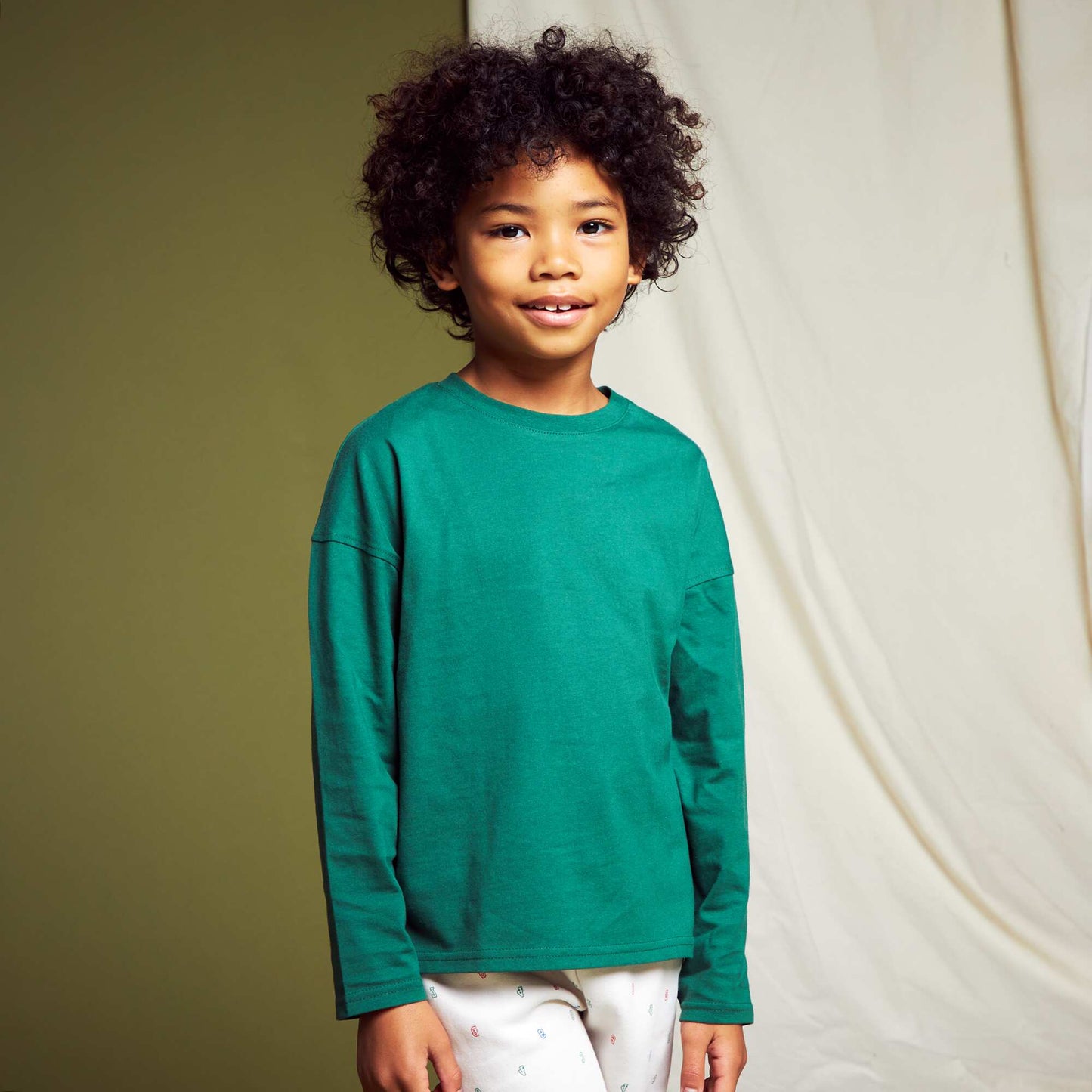 Long-sleeved plain jersey T-shirt Green