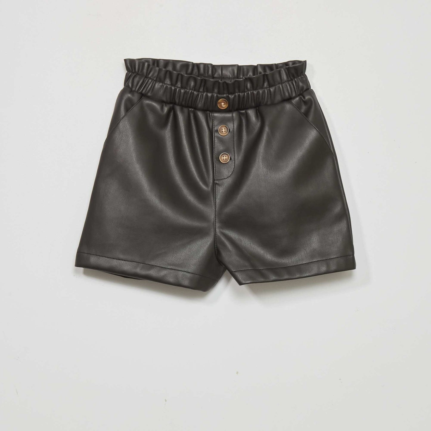 Faux leather paper bag shorts Black