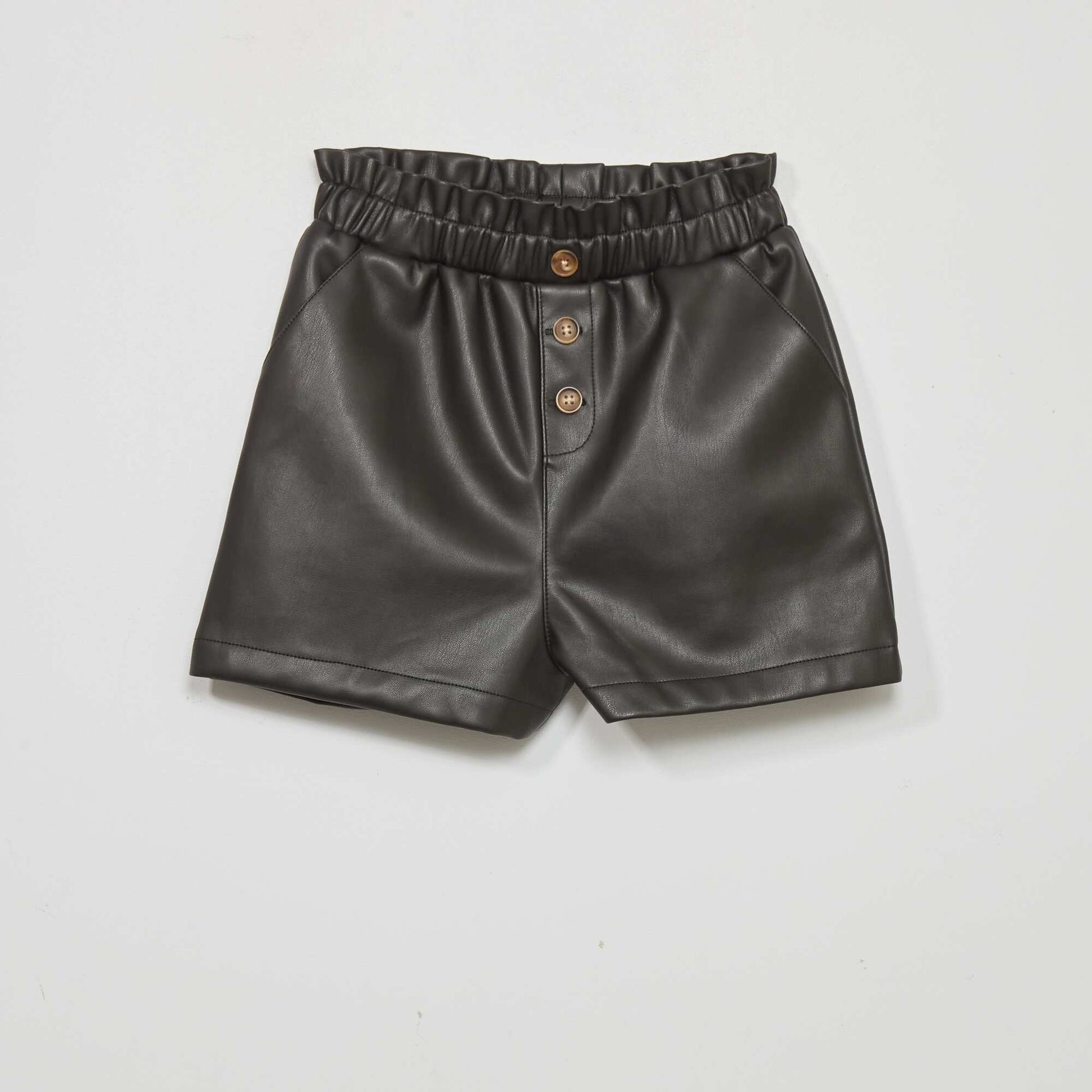 Faux leather paper bag shorts Black