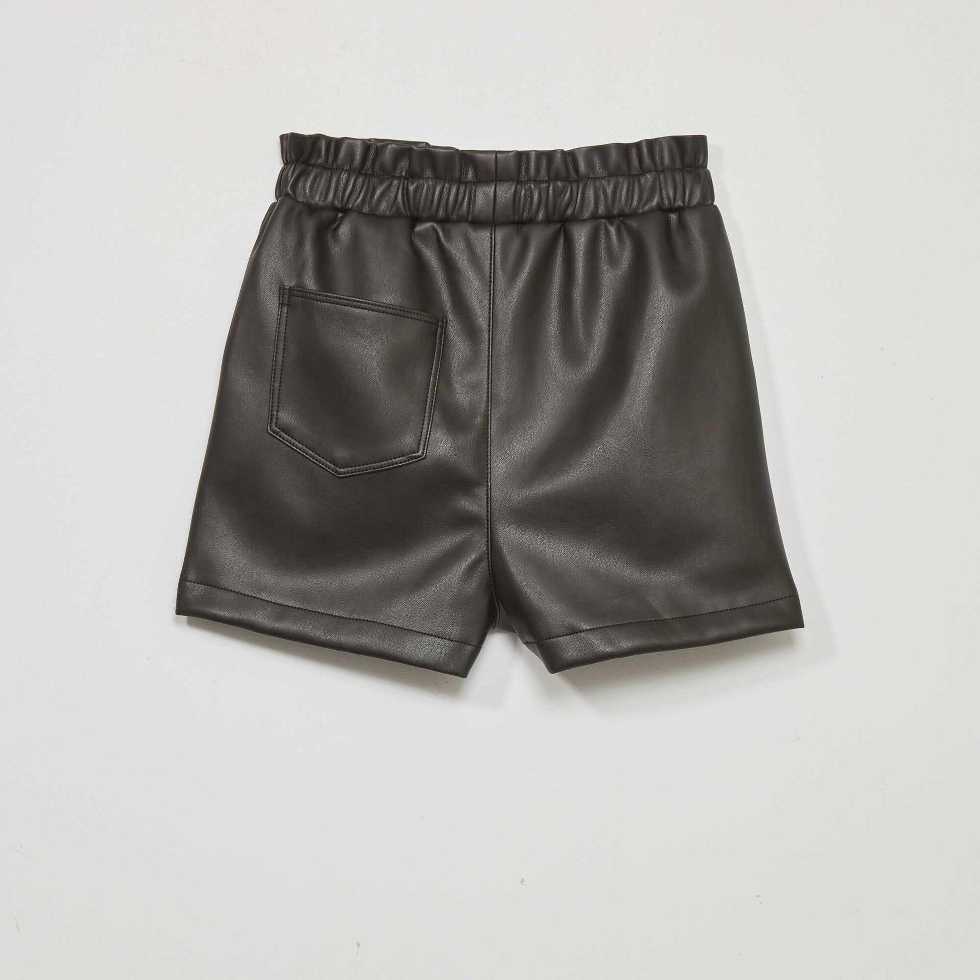 Faux leather paper bag shorts Black