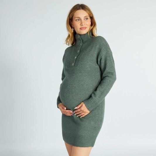 Sweater dress with zip-up high neck grey green