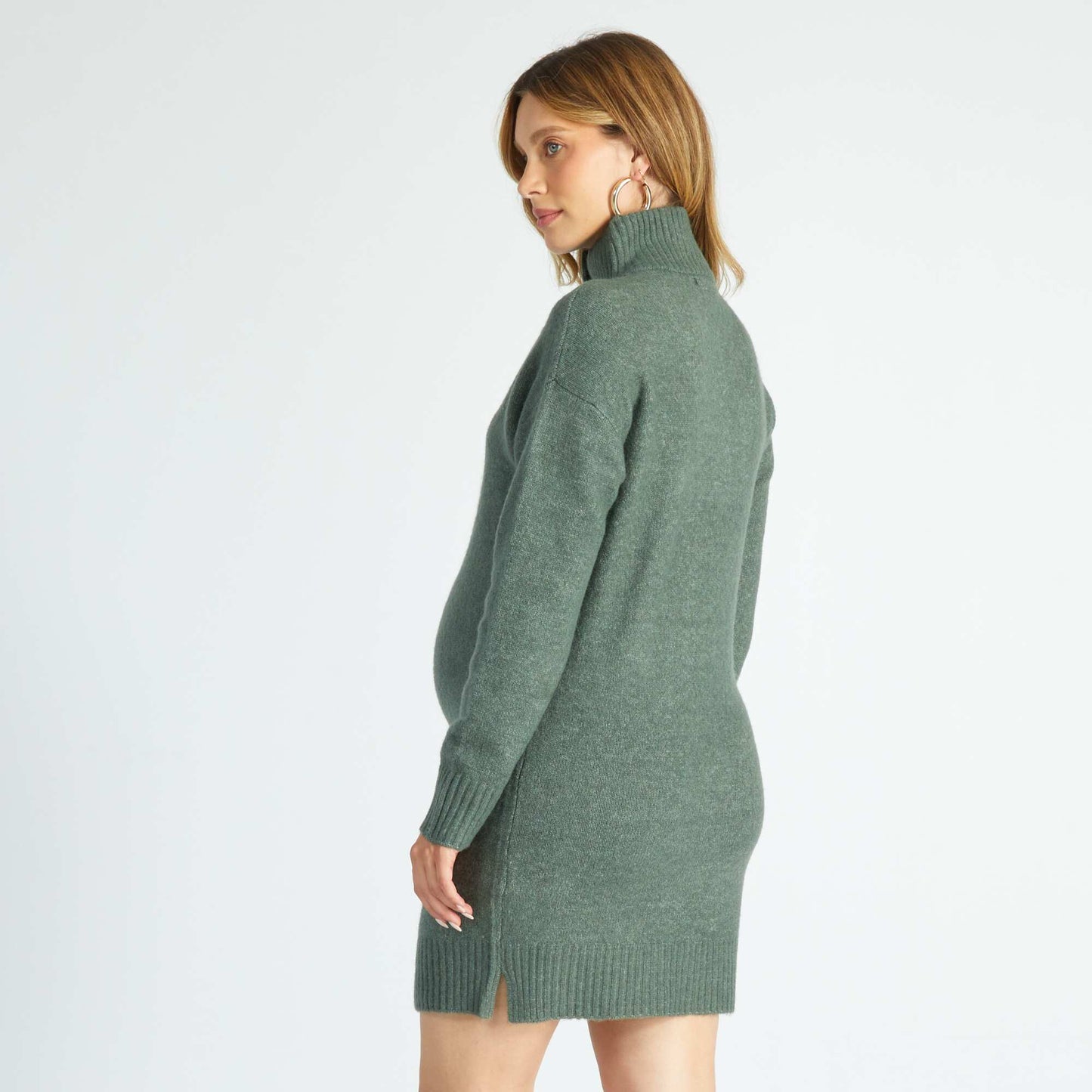 Sweater dress with zip-up high neck grey green