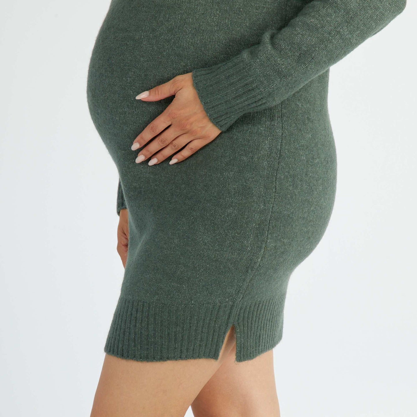 Sweater dress with zip-up high neck grey green