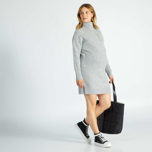 Sweater dress with zip-up high neck GREY