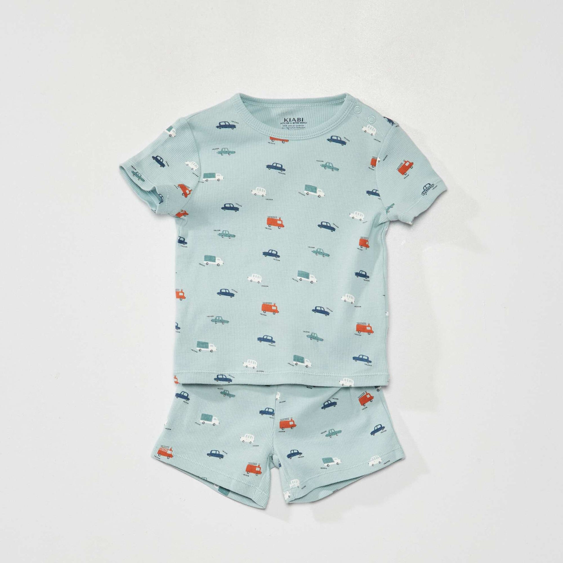 Ribbed short pyjamas - Two-piece set AO_CARS