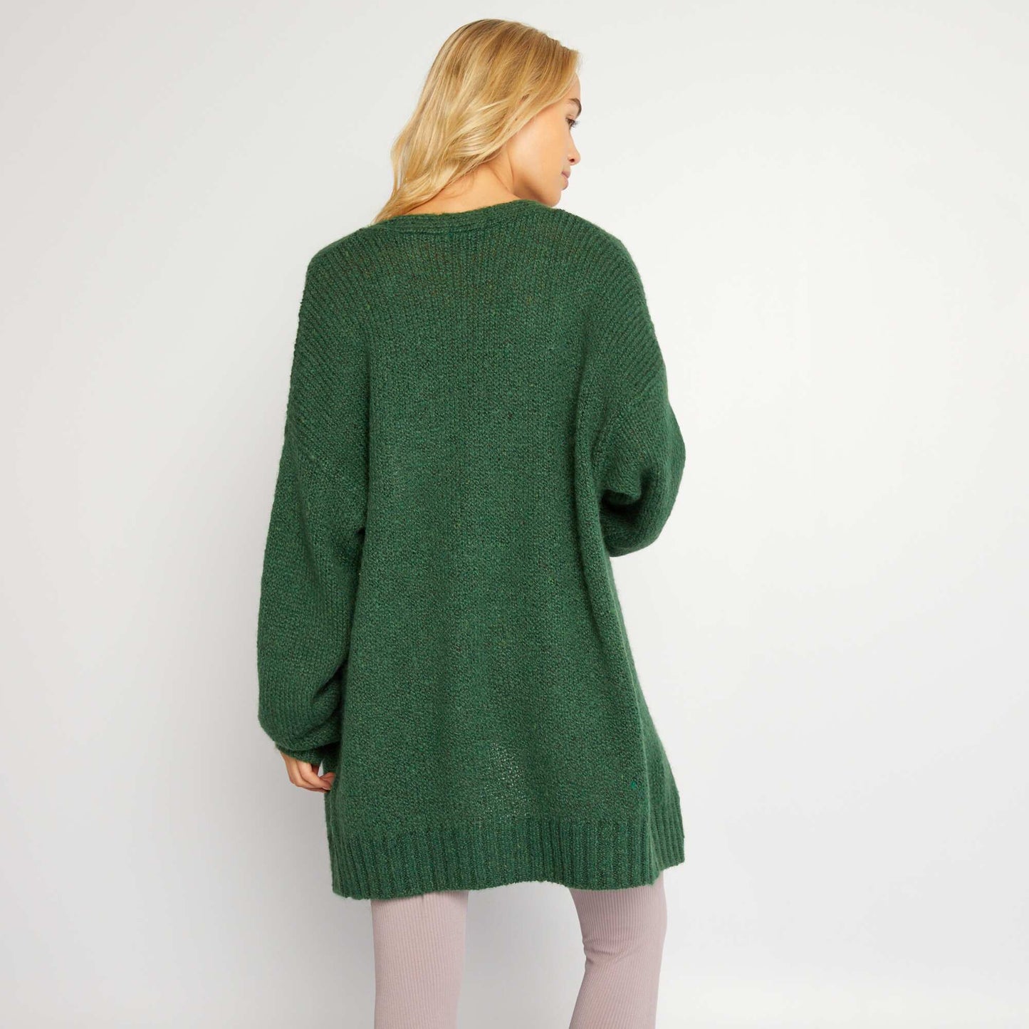 Mid-length knitted cardigan Green