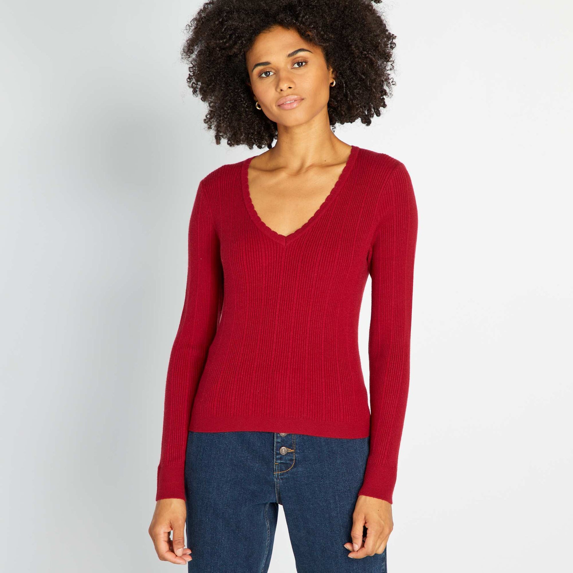 Ribbed knit sweater RHUBARB