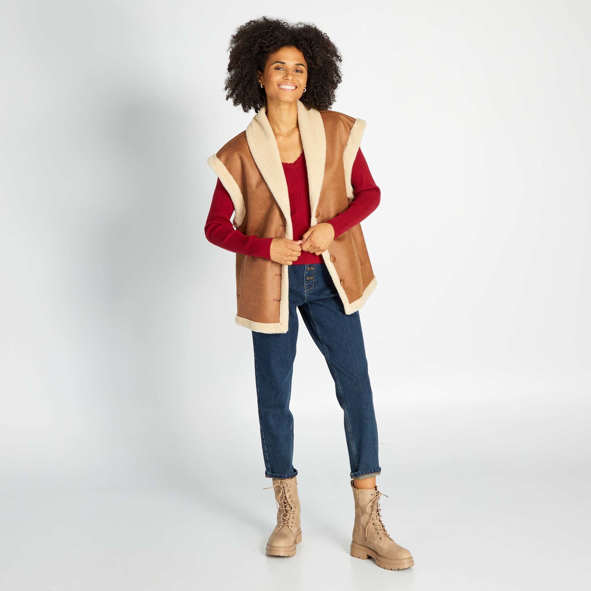 Ribbed knit sweater RHUBARB