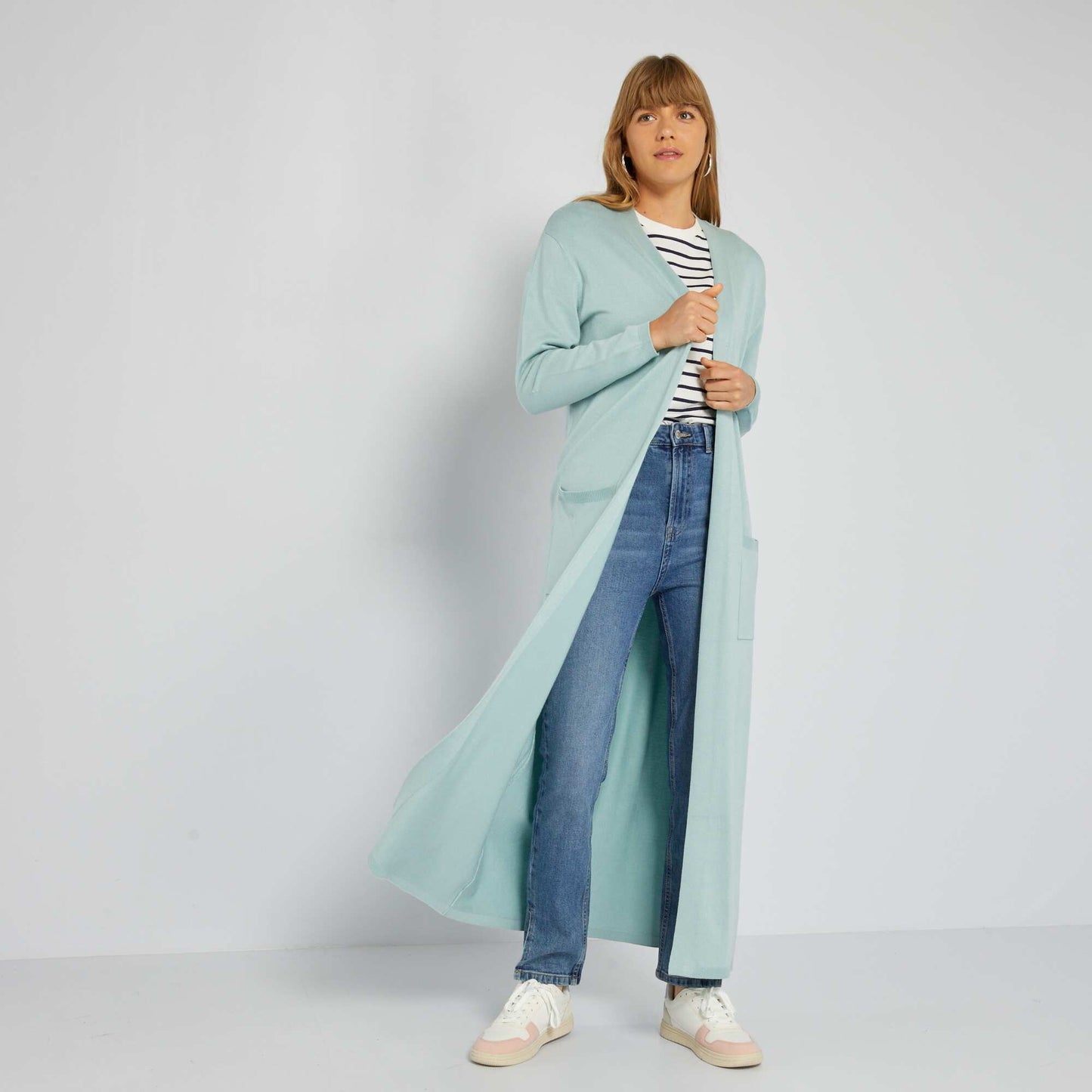 Long open cardigan made from flowing viscose fabric BLUE