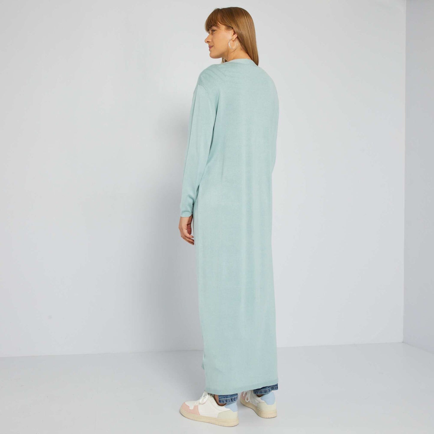 Long open cardigan made from flowing viscose fabric BLUE