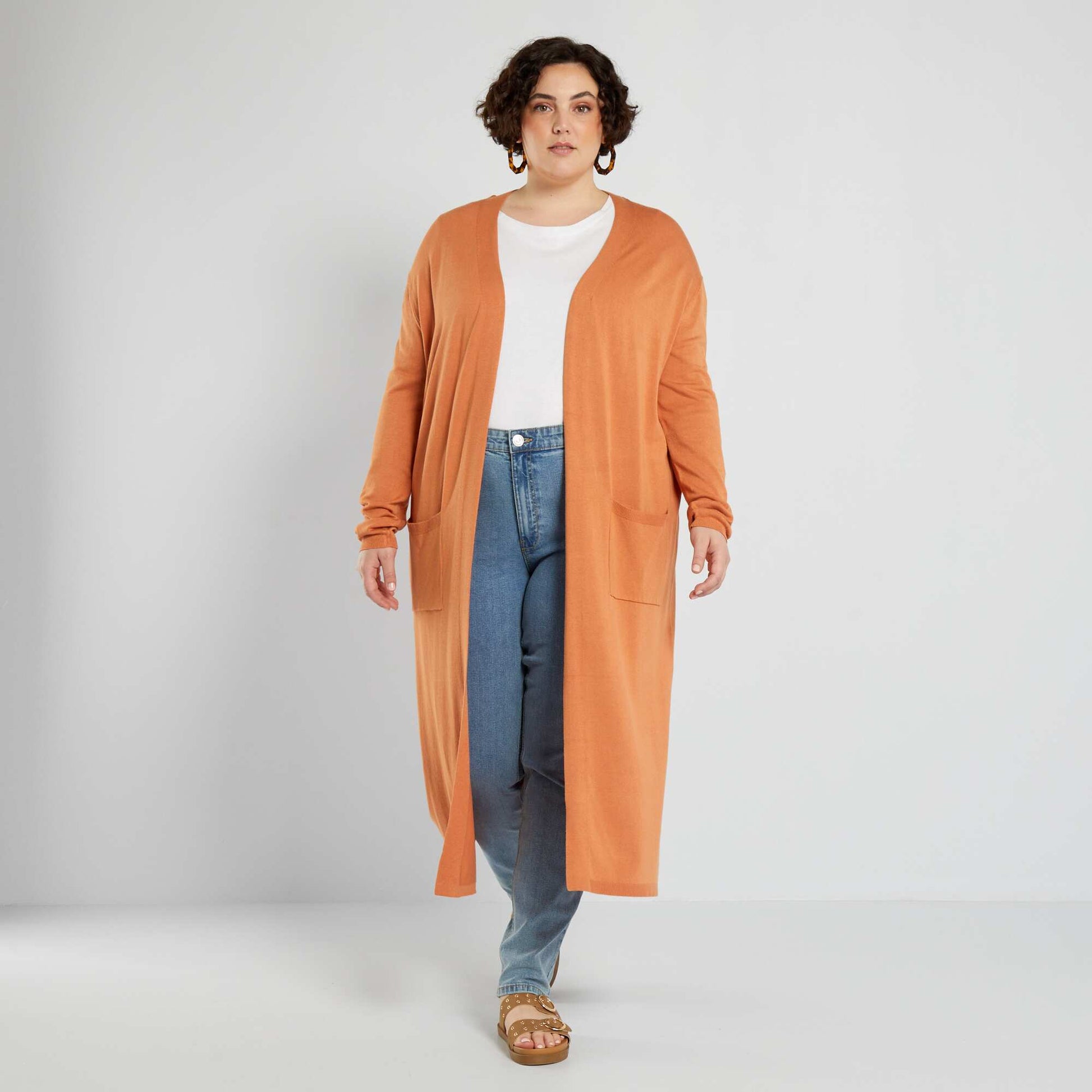 Long knitted cardigan BROWN