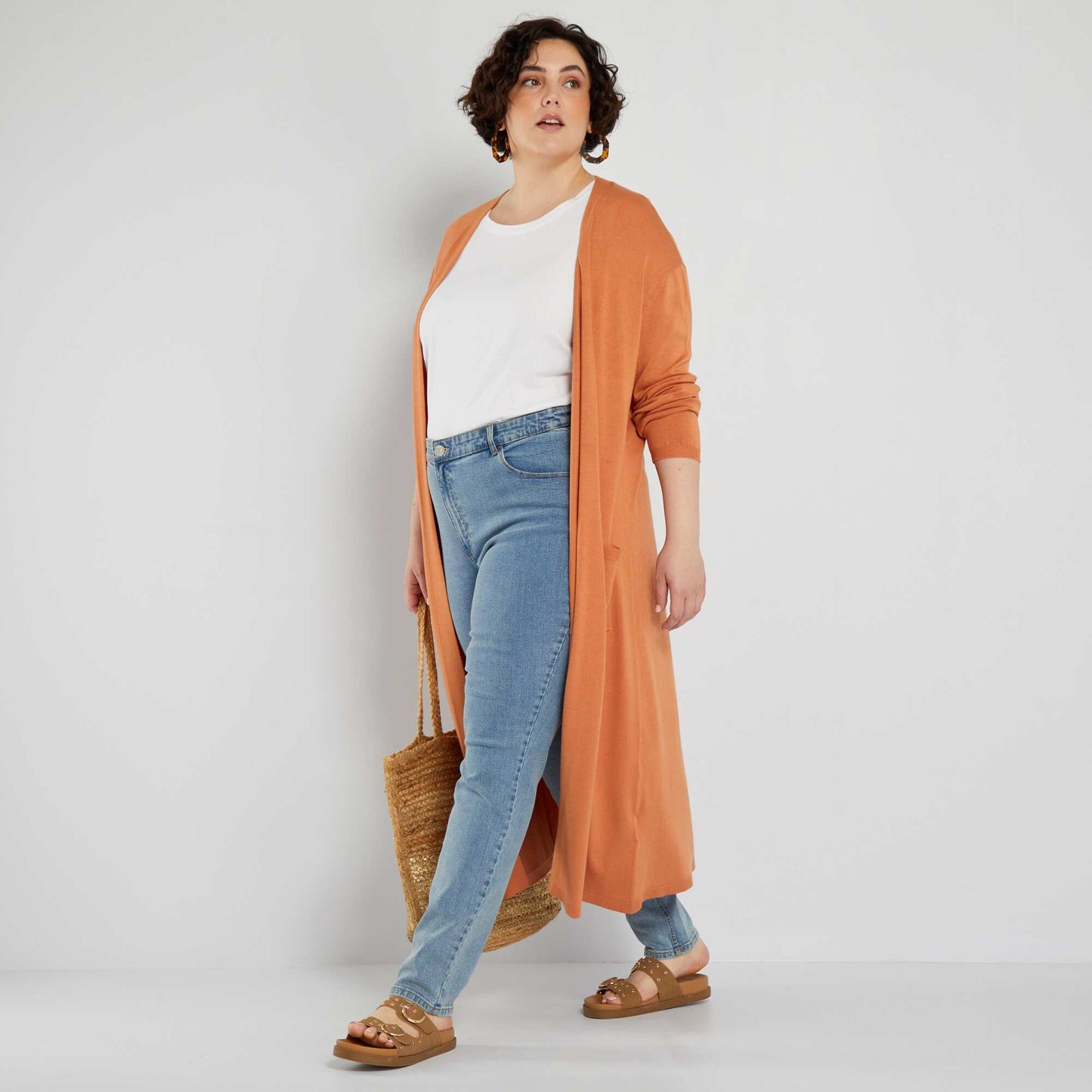 Long knitted cardigan BROWN