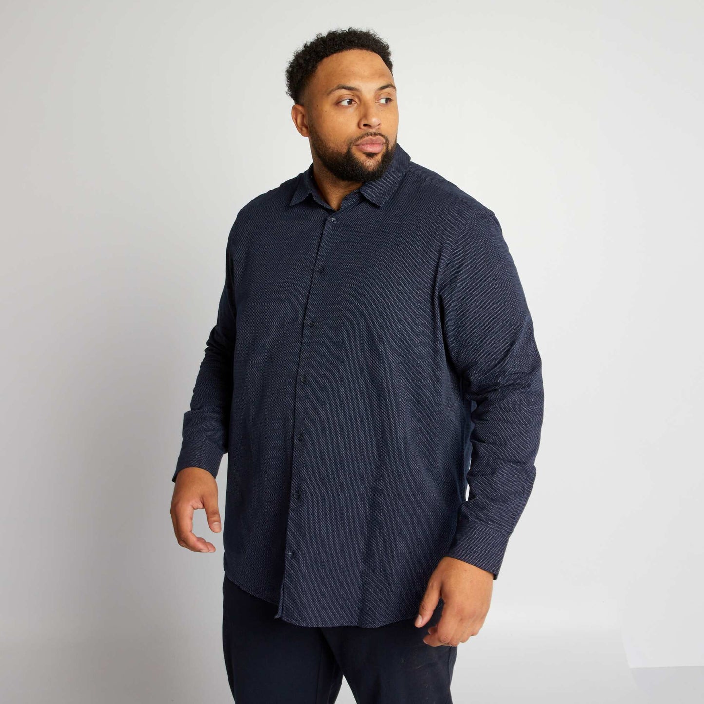 Straight long-sleeved shirt DOBBY BLUE