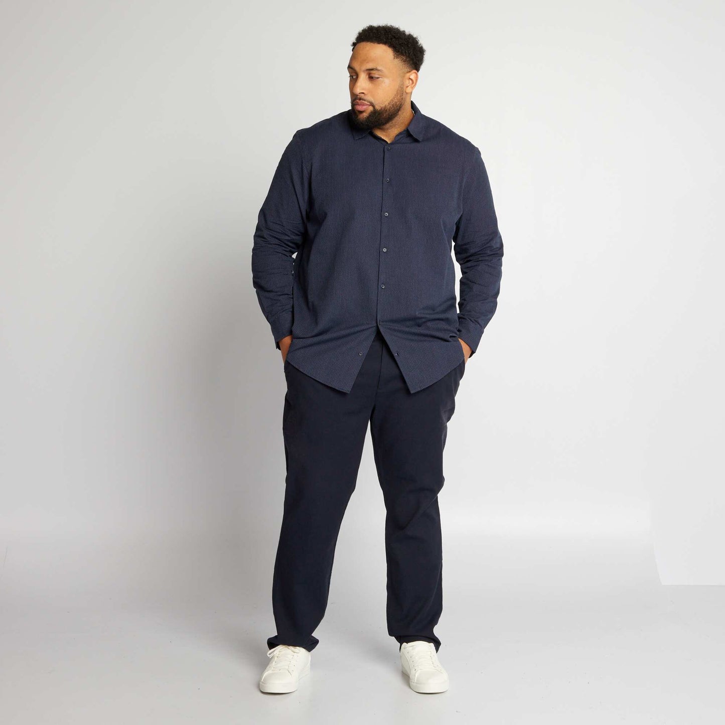 Straight long-sleeved shirt DOBBY BLUE