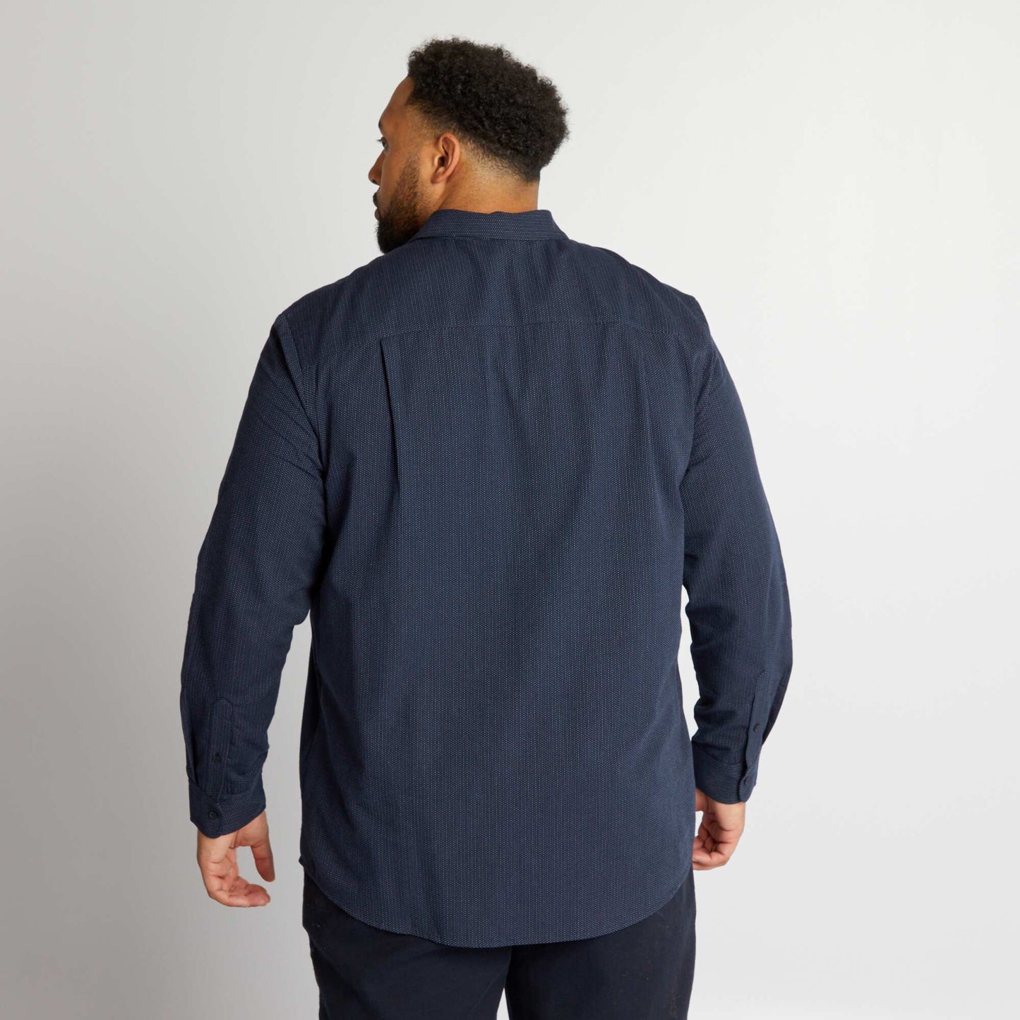 Straight long-sleeved shirt DOBBY BLUE