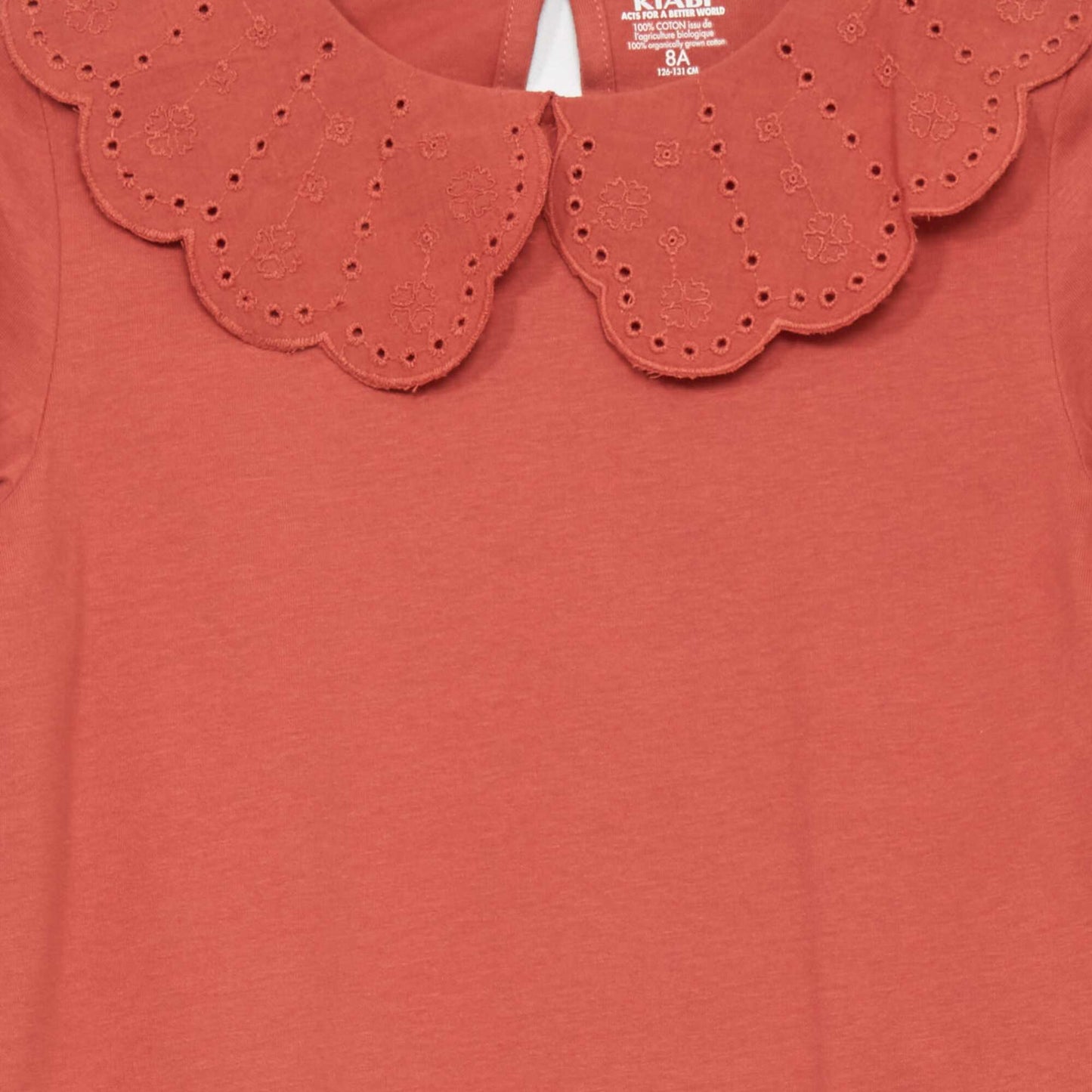 Long-sleeved T-shirt with broderie anglaise RED