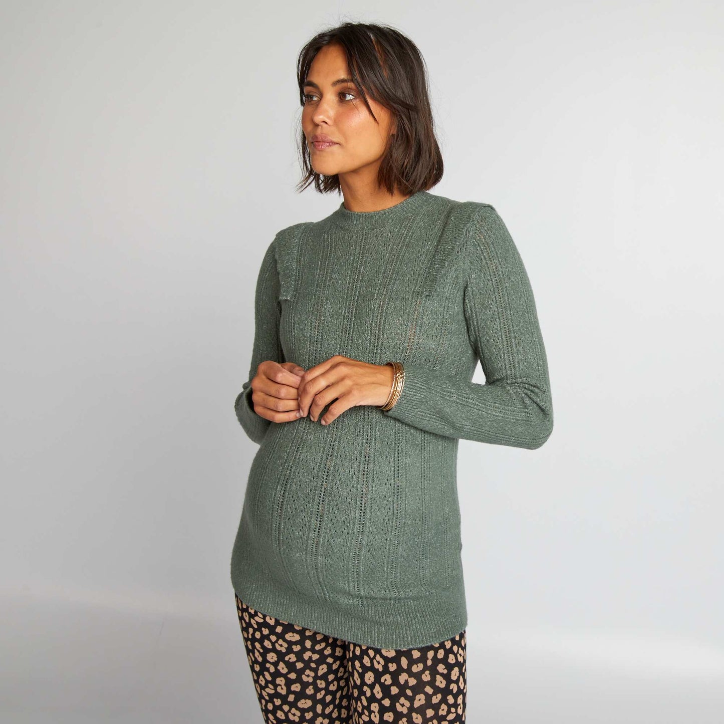 Openwork maternity jumper grey green