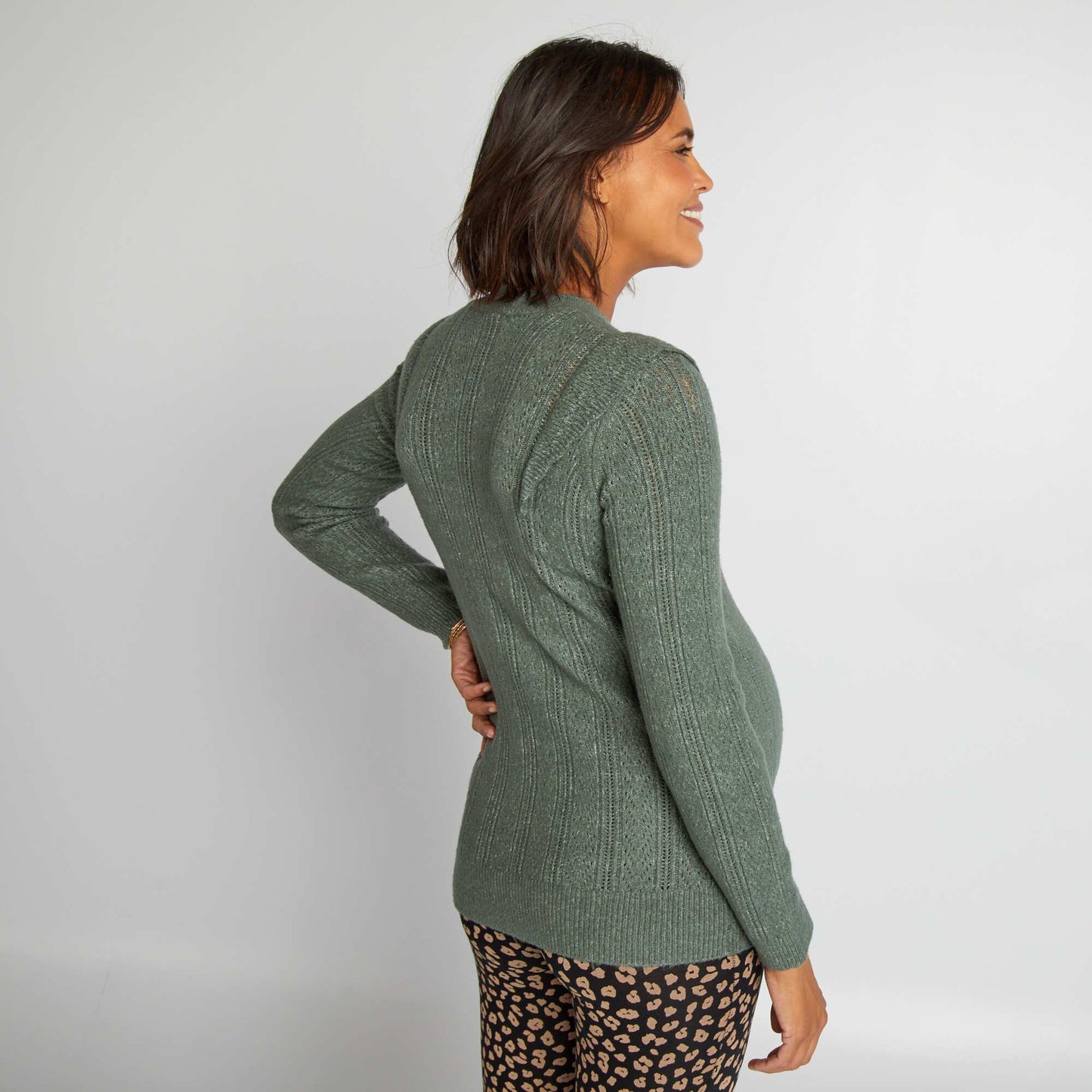 Openwork maternity jumper grey green