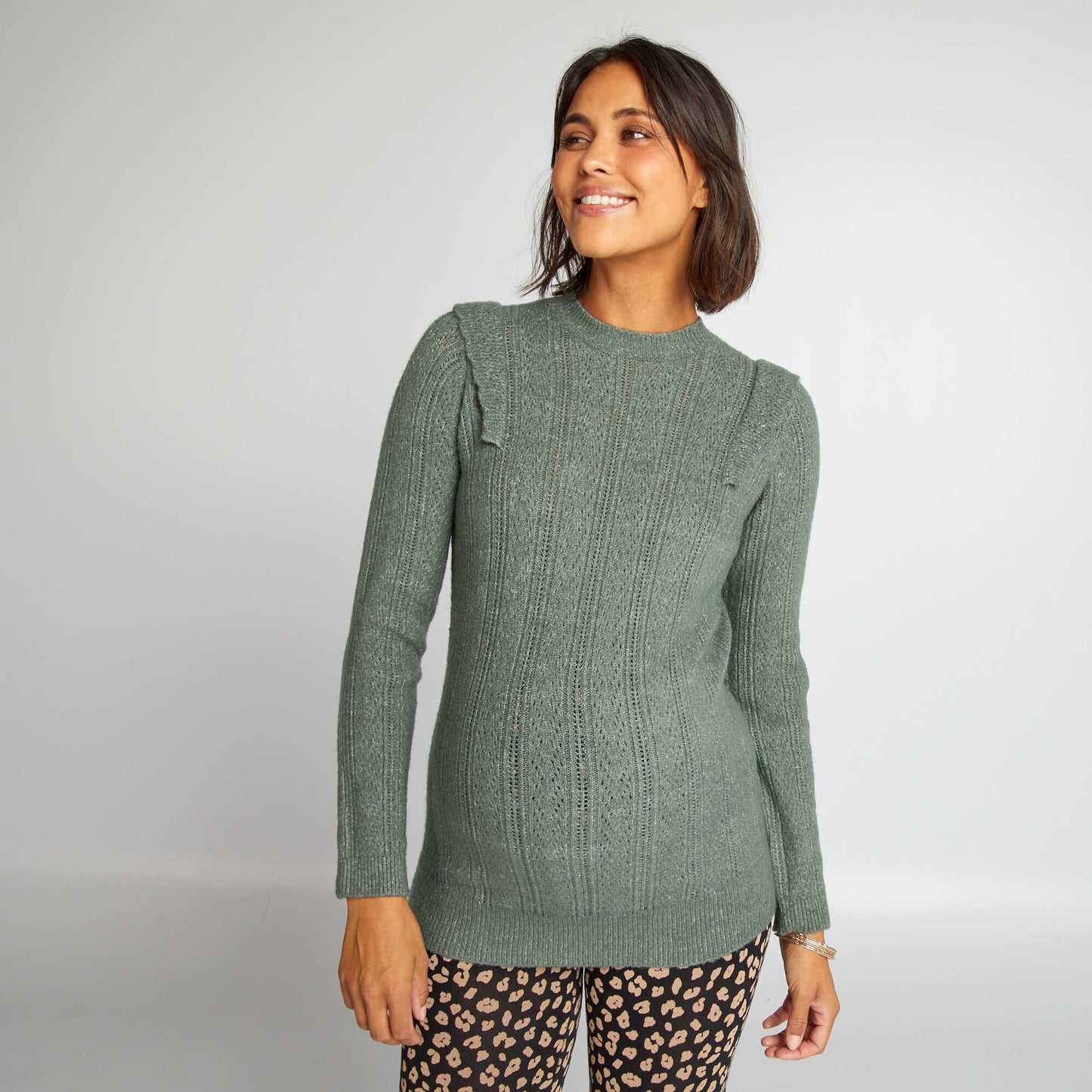 Openwork maternity jumper grey green