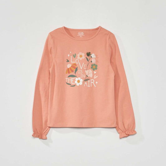 Printed T-shirt with puff sleeves PINK_FLOW