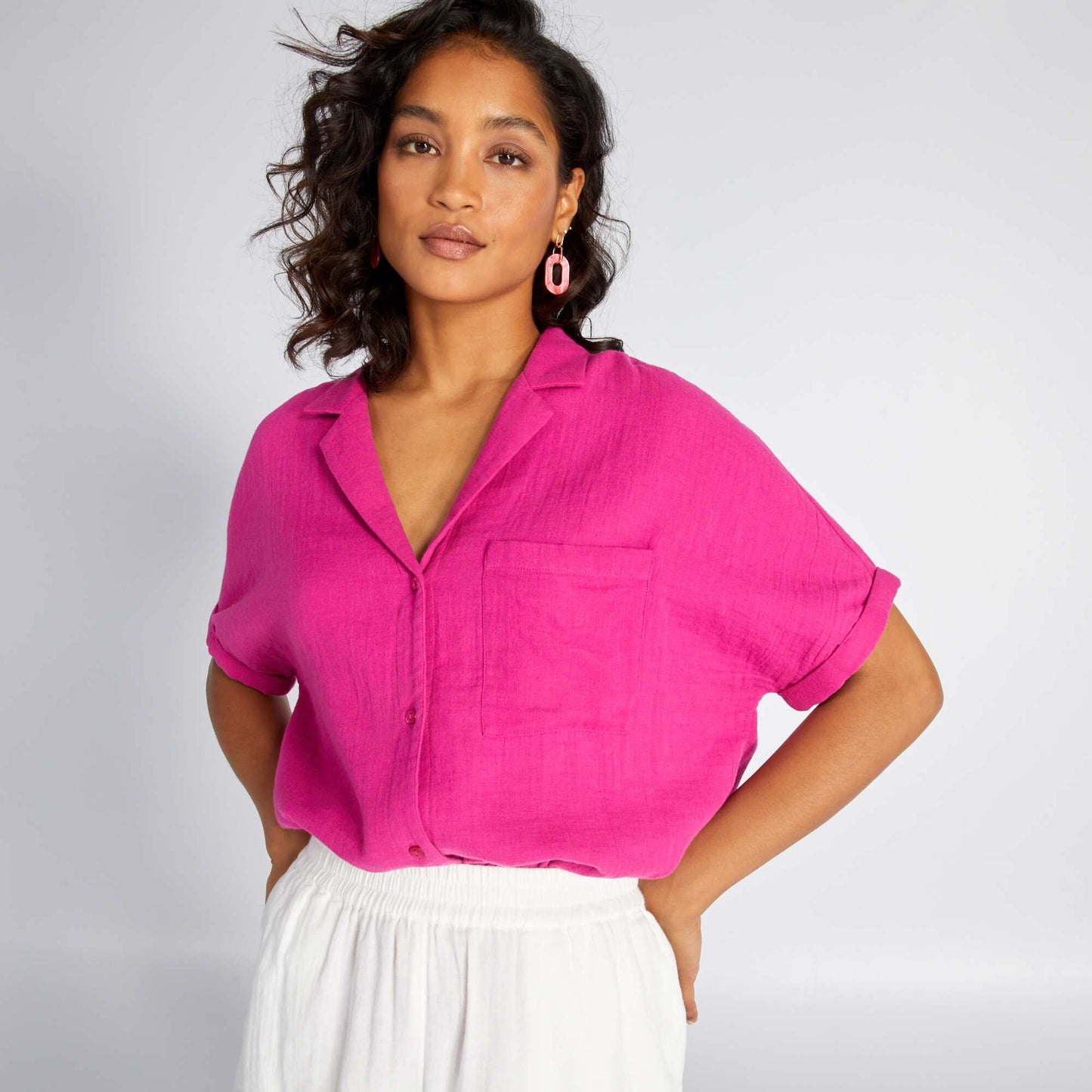 Double cotton gauze blouse magenta