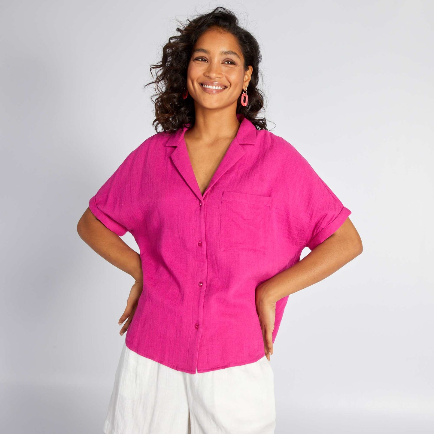 Double cotton gauze blouse magenta