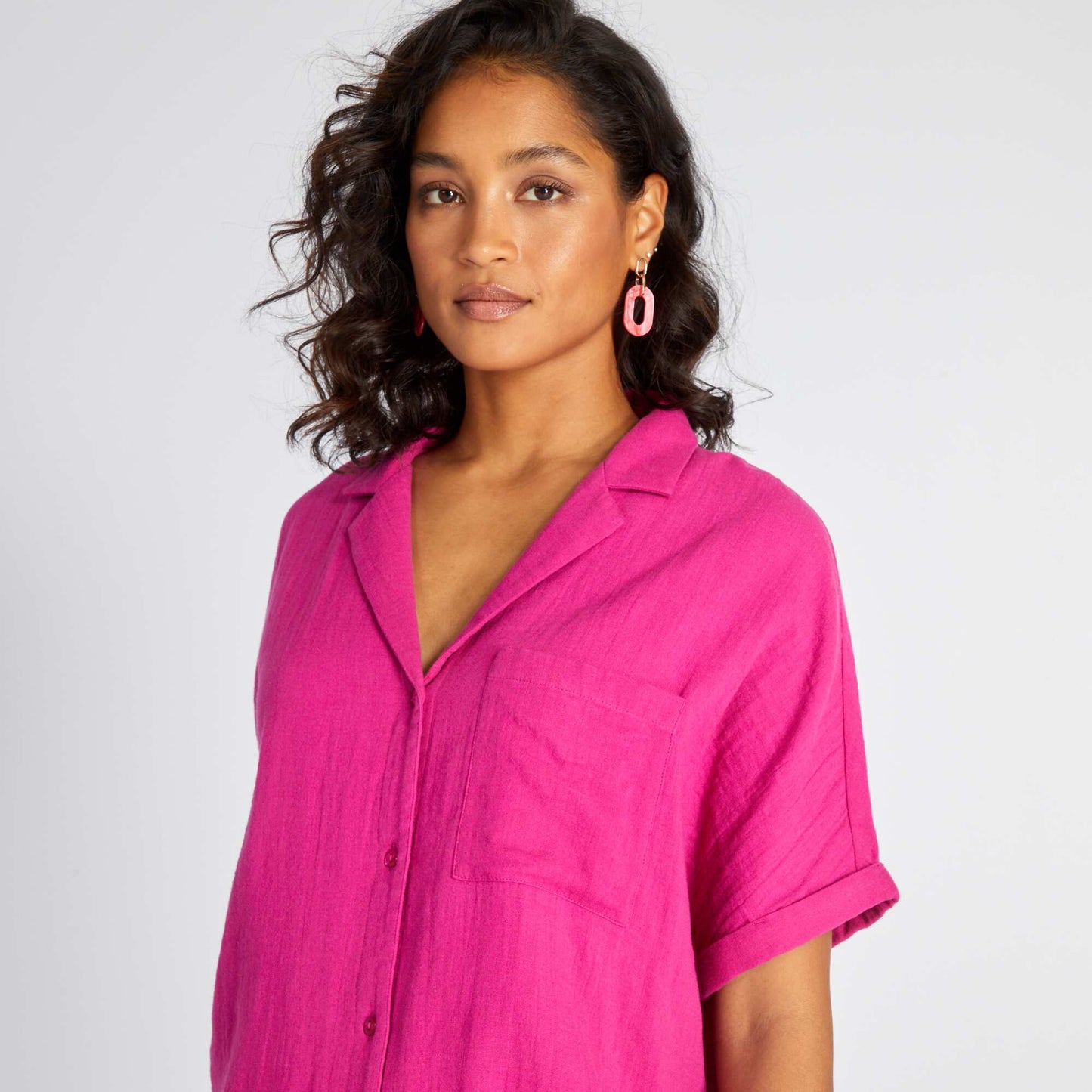 Double cotton gauze blouse magenta