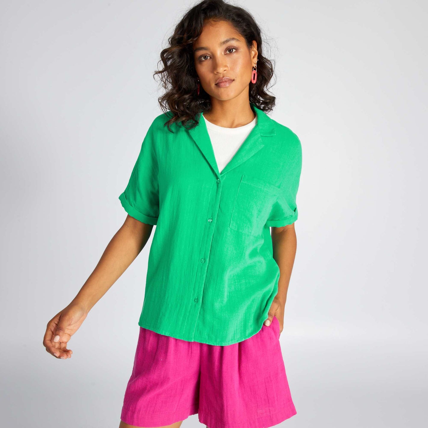 Double cotton gauze blouse Green