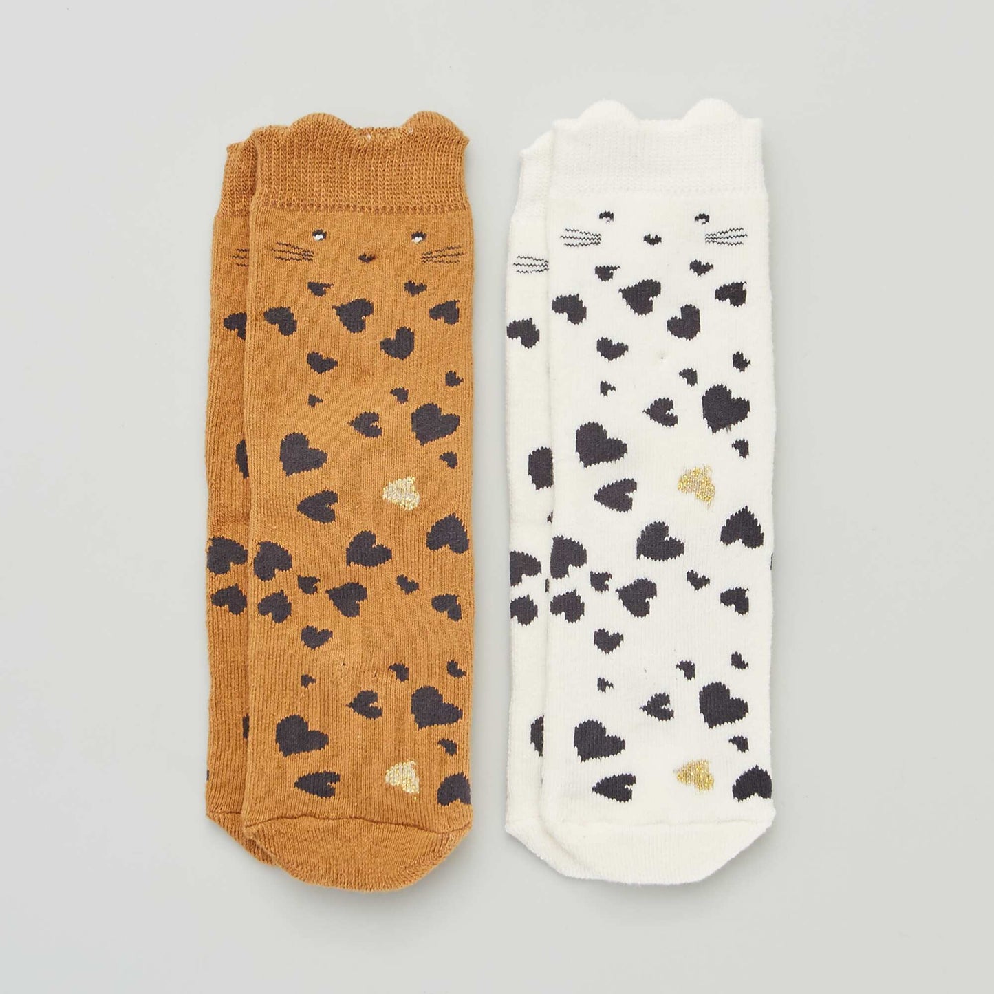 Pack of 2 pairs of heart and cat socks BROWN