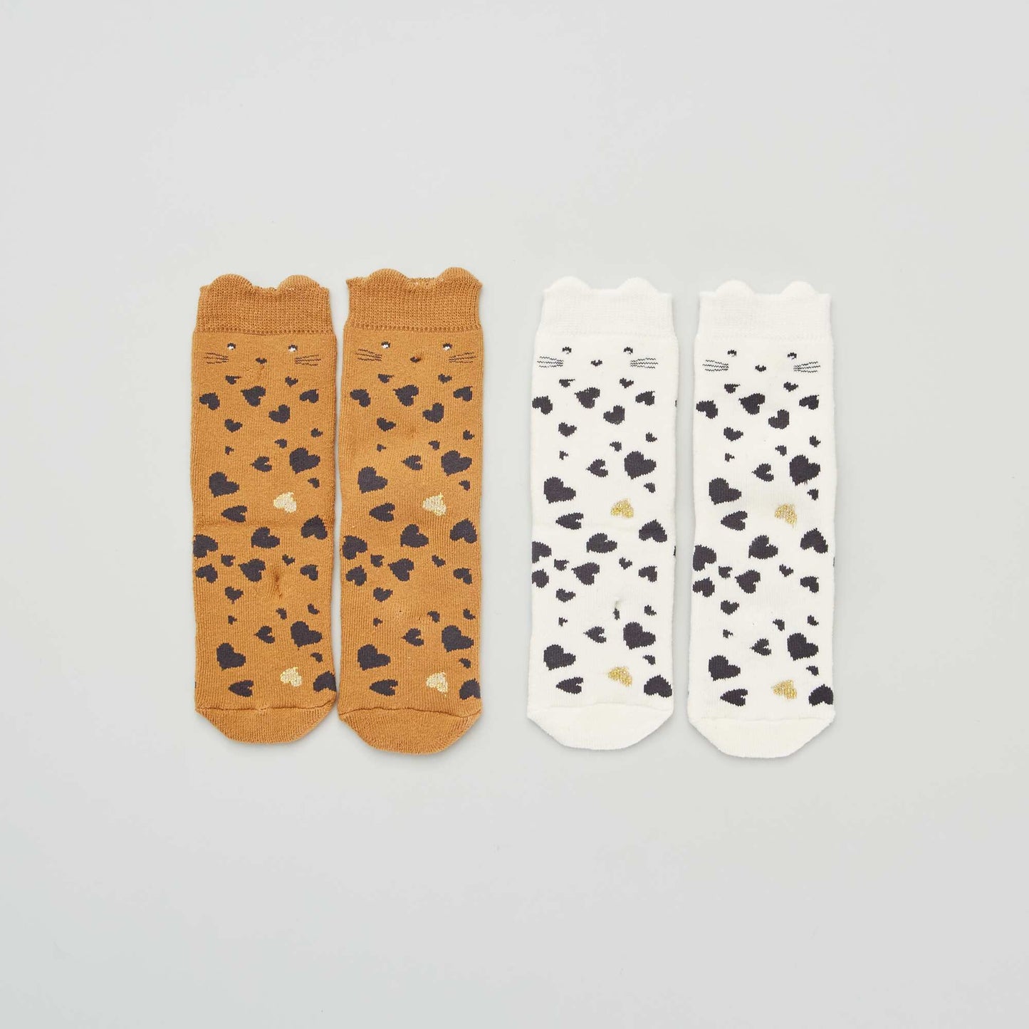 Pack of 2 pairs of heart and cat socks BROWN