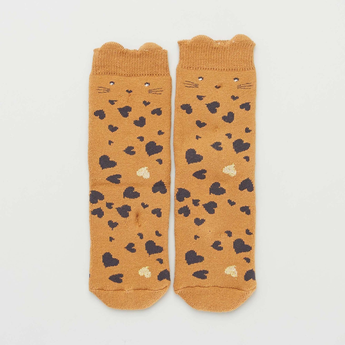 Pack of 2 pairs of heart and cat socks BROWN