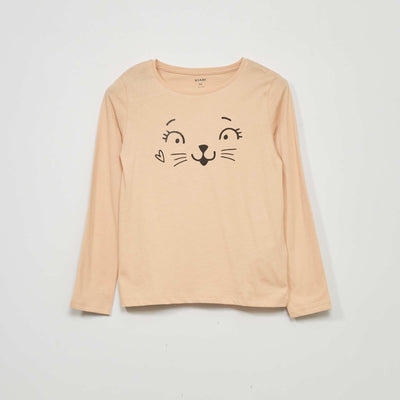 Long-sleeved T-shirt with print BEIGE
