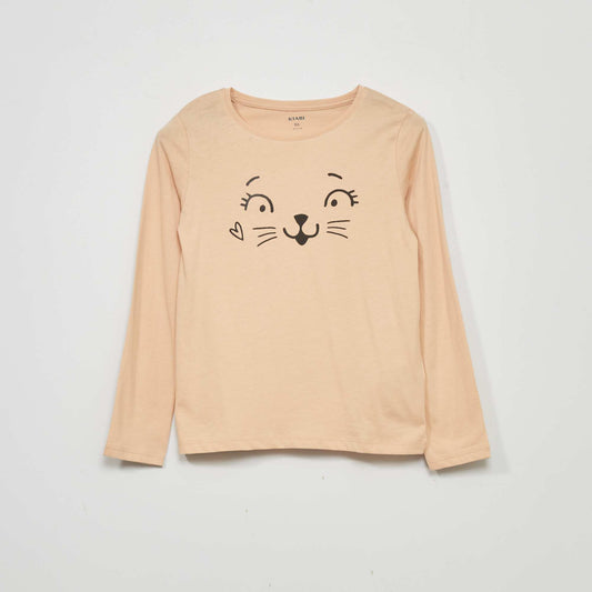 Long-sleeved T-shirt with print BEIGE