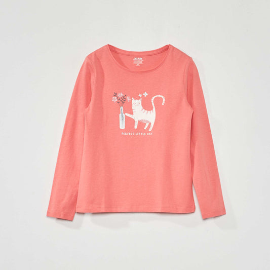 Long-sleeved printed T-shirt PINK_CAT