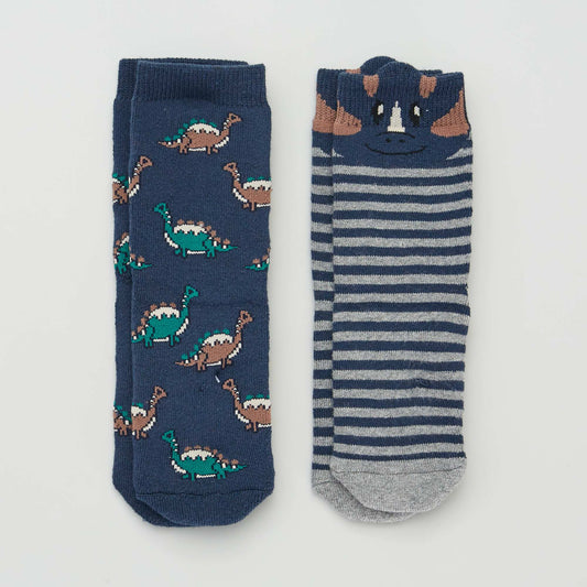 Pack of 2 pairs of dinosaur socks BLUE