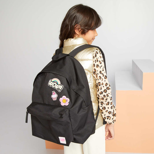 Canvas backpack with patches Black