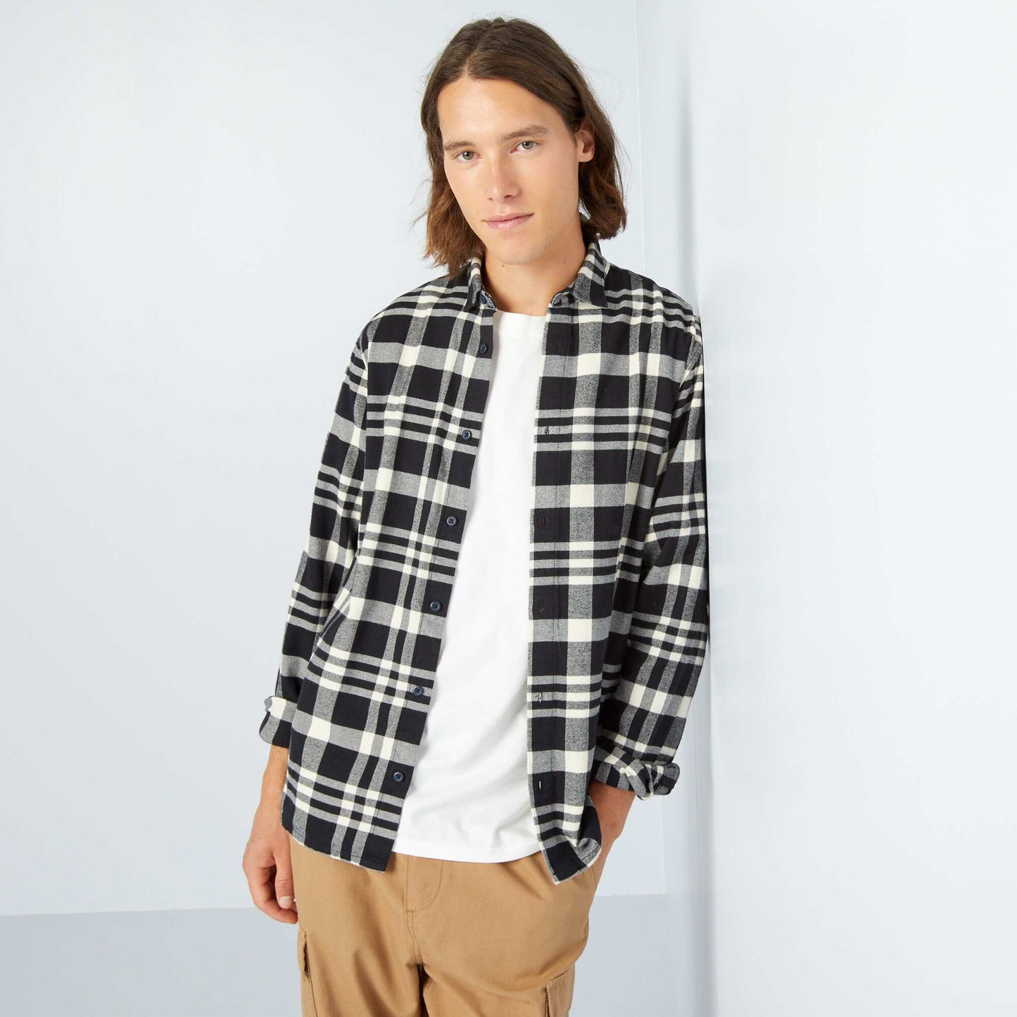 Checked flannel shirt Black