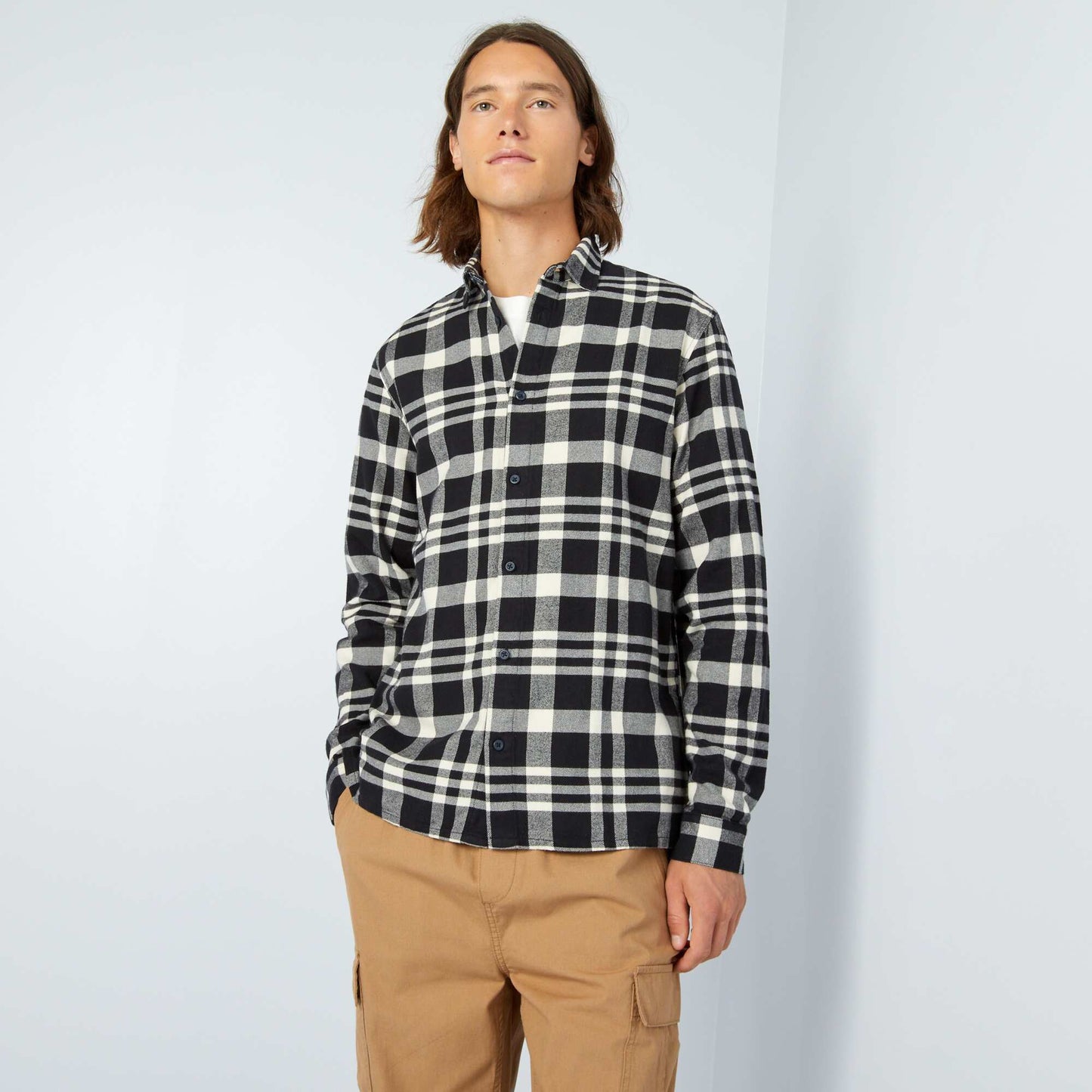 Checked flannel shirt Black